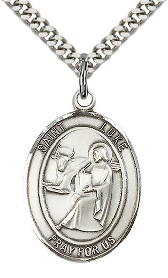 STERLING SILVER ST. LUKE THE APOSTLE PENDANT ON A CHAIN - 1" x 3/4"